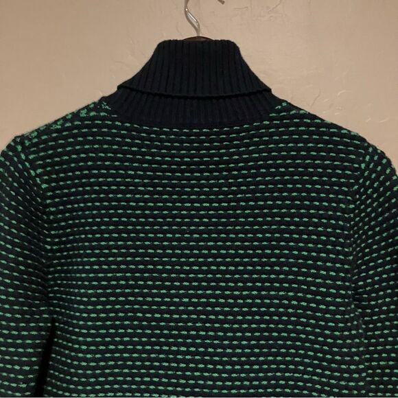 J. Crew Womens Turtleneck Ski Sweater Navy Blue Green Striped Soft Pullover Sz M - Picture 7 of 9